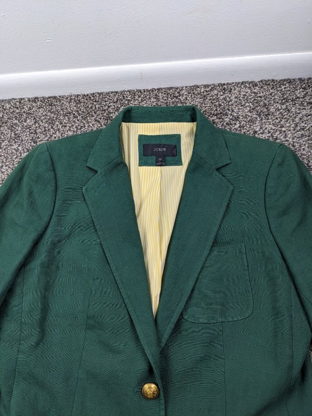J Crew Blazer Jacket 100% Linen Gold Button Green Womens 12 12T Tall - Picture 2 of 14